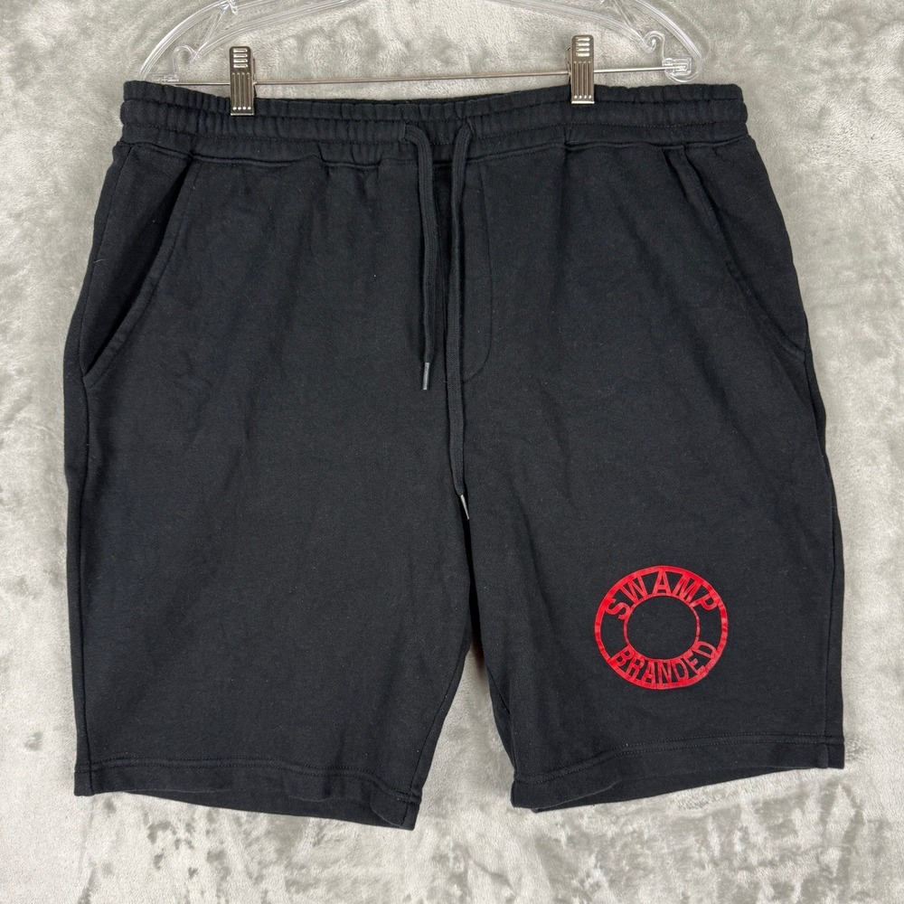 Independent Trading Co Swamp Branded Mens XL Black‎ Fleece Sweat Shorts Graphic